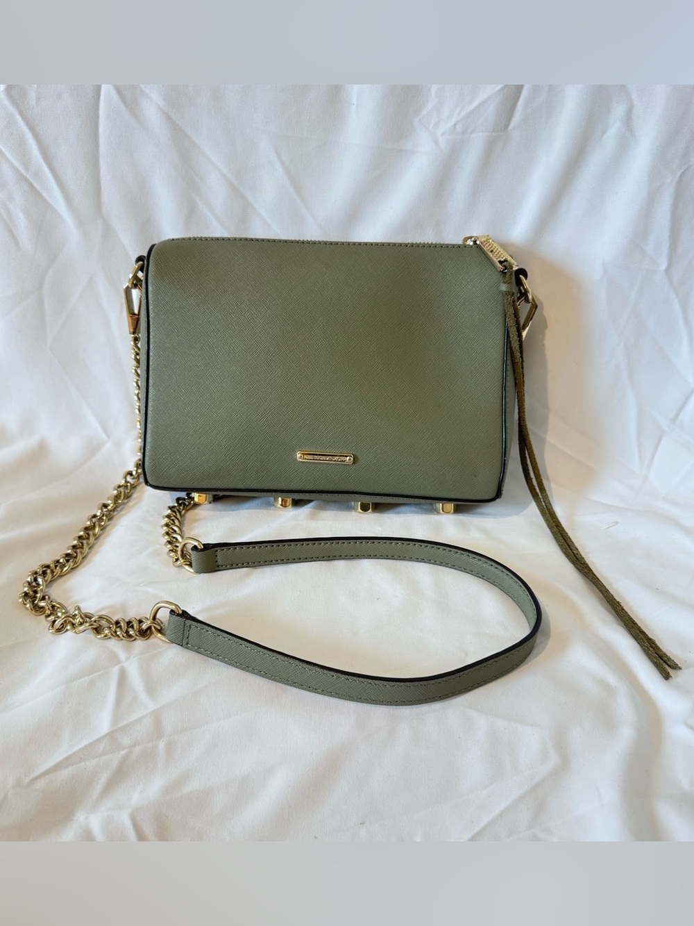 Rebecca Minkoff Olive Green Saffiano Leather Avery Crossbody Bag Gold Hardware